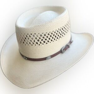 Milano hats Cream‎ Straw Hat with Brown buckle Band small medium